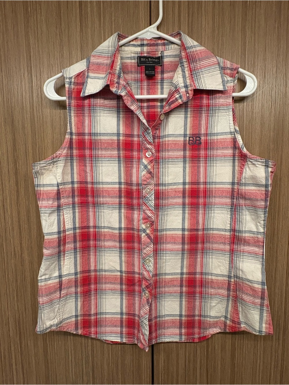 Bit & Bridle 100% Cotton Plaid Sleeveless Button Down Tank